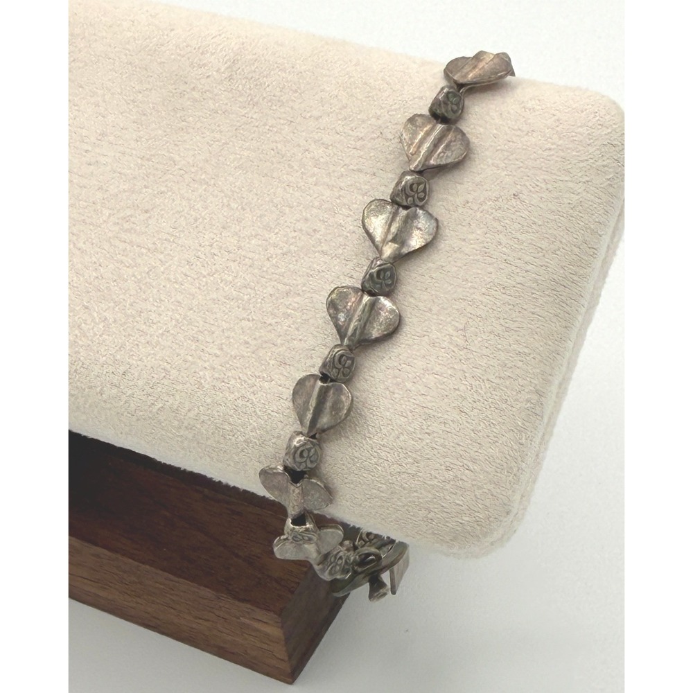 Vintage Artisan Heart Floral Bead Bracelet Toggle Clasp Boho Grunge RB Hallmark